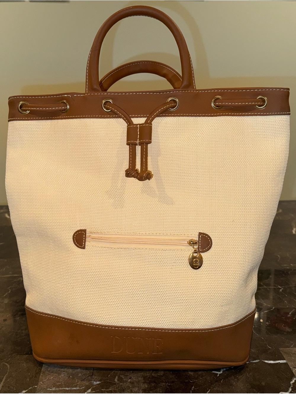 Vintage Christian Dior Dune Canvas & Brown Leather Bucket Tote Bag Purse